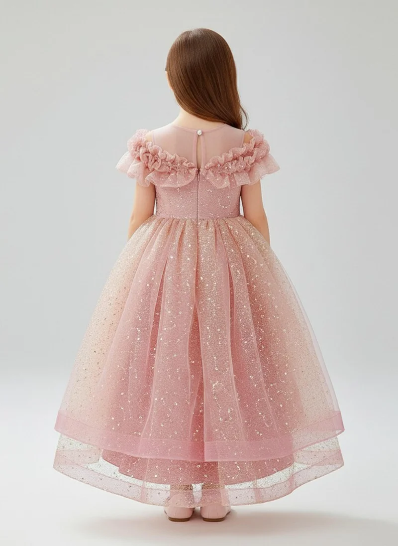 babyqlo Girls Glitter Tulle Off Shoulder Party Dress